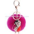 Customized color fur pom poms/rabbit fur keychain/fur ball keyrings